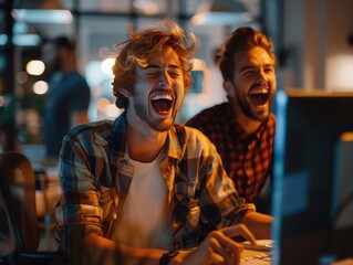 Obraz premium The man shouting at the computer in the office