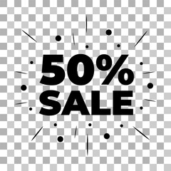 Sale discount 50 percent banner on transparent background with dots and lines.Social media post design.Vector illustration.50 percent off special deal coupon flyer or poster.