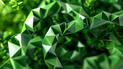 Intertwining geometric figures in shades of green, resembling a digital garden in bloom.
