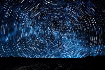 Fototapeta premium Star trails circling the North Star, capturing the Earths rotation