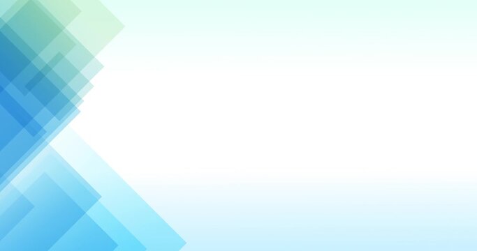 Loop animation of transparent blue and green triangles on the left side of a white background with space for text. Suitable as a background for opening titles or presentations. UHD 4K 4096x2160 video