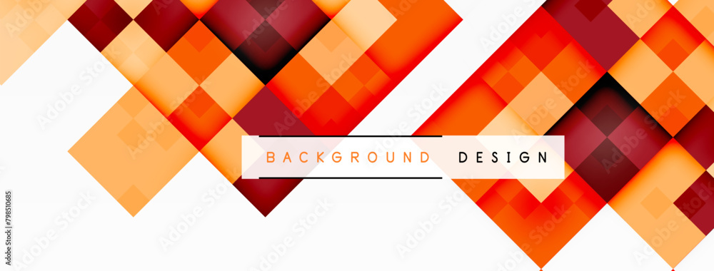 Poster A vibrant background design featuring colorful rectangles, triangles, and parallel lines in tints and shades of magenta and electric blue, creating a symmetrical pattern