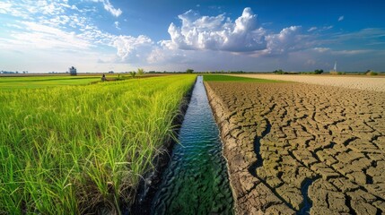 Drought Prevention System: Large-Scale Desalination Plants Transforming Seawater into Fresh Water in Barren Landscape - Environmental Technology Concept