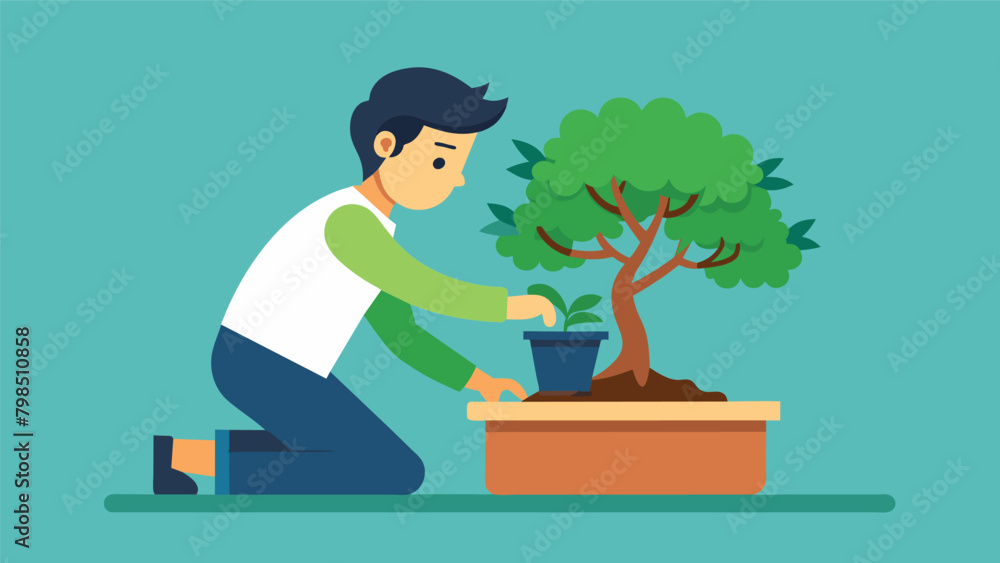Poster a timelapse video of a man gently t the roots of a bonsai tree demonstrating the importance of regul