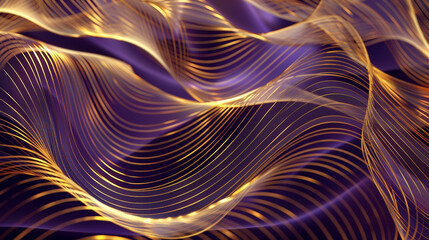 Intricate golden lines weave over a background of midnight violet, forming a mesmerizing cover design suitable for premium branding.