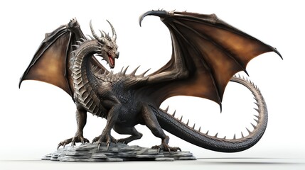 Naklejka premium A digital painting of a black and brown dragon with its wings spread