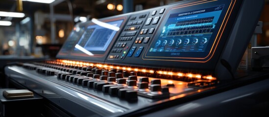Close-up of an electronic mixing console.