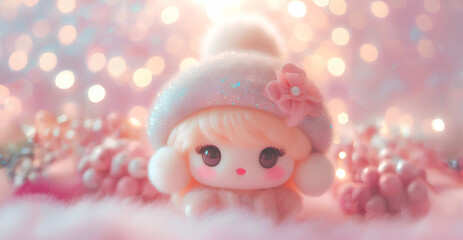 Baby cute fluffy doll flower and bokeh background, content space