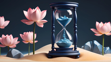 Design a 3D icon that reflects the concepts of time management, stress relief, and income growth....
