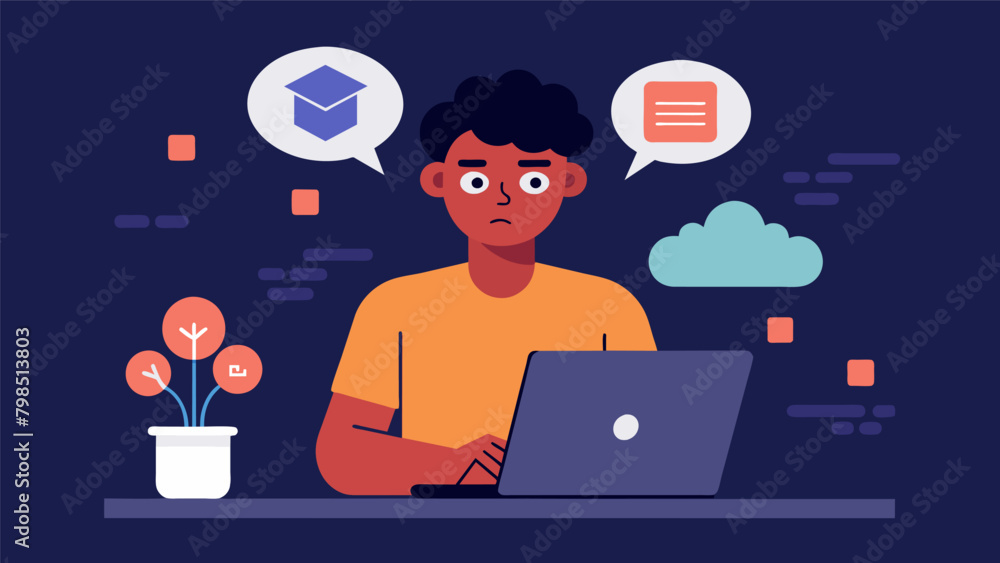 Aufkleber a worriedlooking person types on their laptop researching different ways to protect their cognitive 