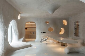 Abstract Office Spaces: Redefining Modern Workplace Design with Soft Illumination