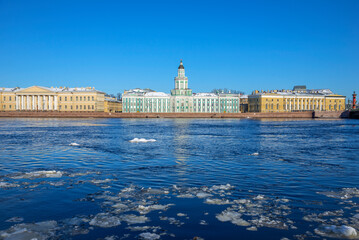 Universitetskaya Embankment on an April day, St. Petersburg
