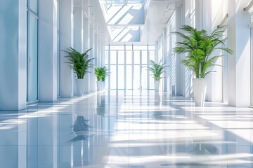 Fototapeta premium Modern Office Oasis: Luxurious Interiors with Spacious Business Environment and Abstract Background