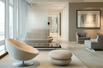 Neutral Tones Enriching Corporate Spaces: Soft Colors, Modern Furniture, Dynamic Environment