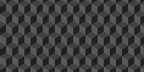 Seamless abstract black and gray stripe rectangles hexagon type cube geometric pattern. modern square diamond mosaic pattern. retro ornament grid tiles and wallpaper used for background.