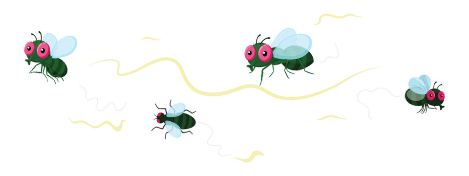 Set of cute flies cartoon with different expression