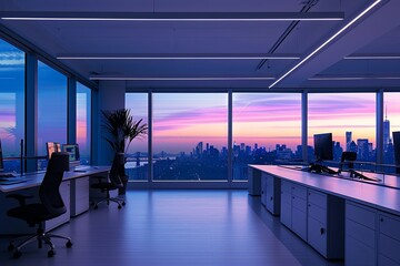 Empty Office Spaces with Soft Lighting: A Serene Fusion of Urban and Calm