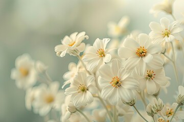 Delicate Blooms: Vintage Background with Spring Sun Toning - Cute Little Flowers Soft-Focus Closeup