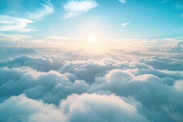 Fluffy Serenity: High Nature View of White Clouds on Soft Sky Panorama