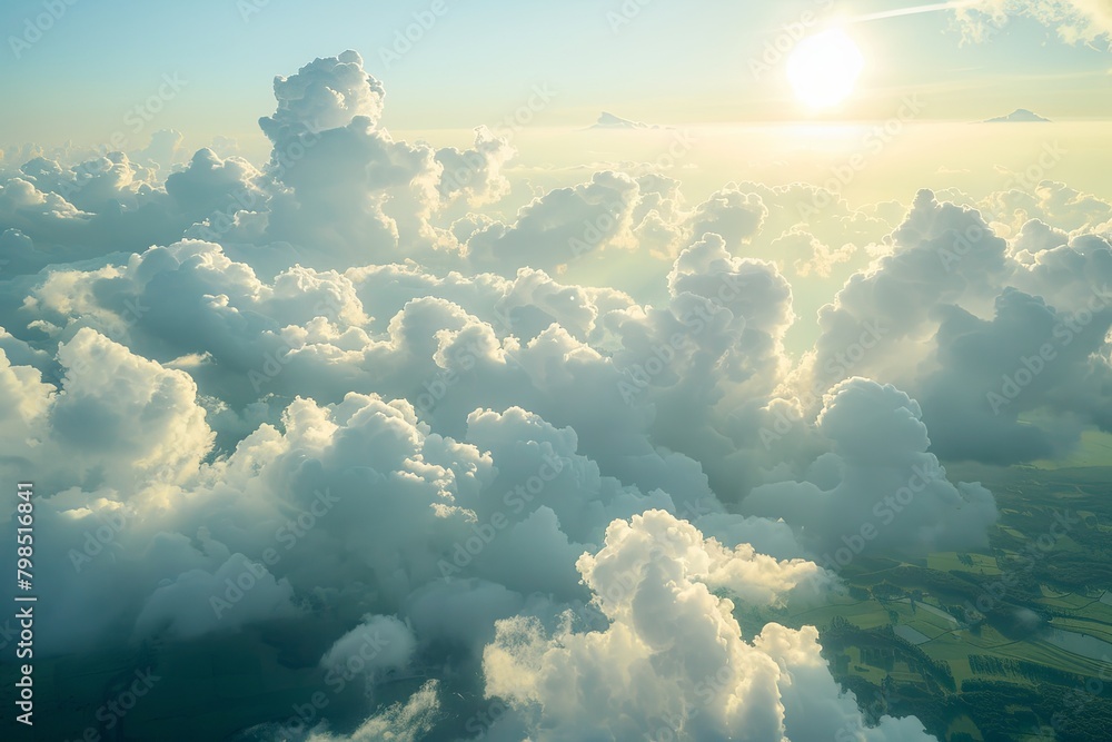 Wall mural High Sky Beauty: Vibrant Sunlight and Peaceful Landscape - Aerial View - Wall murals