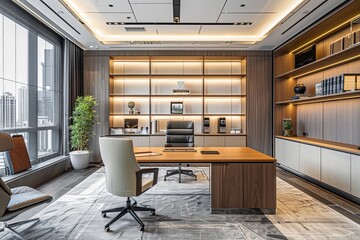 Obraz premium Luxury and Comfort: Setting a New Standard in Modern Workspace Aesthetics