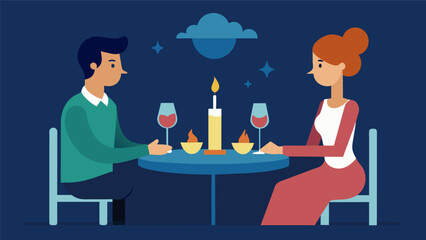 The candlelit dinner provided the perfect setting for them to have an honest and heartfelt conversation.. Vector illustration - obrazy, fototapety, plakaty