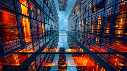 Striking Mirrored Skyscraper Reflecting its Innovative Architectural Grandeur in Urban Cityscape - obrazy, fototapety, plakaty