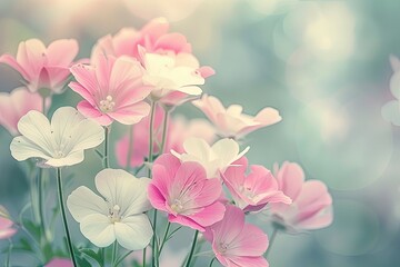 Vintage Spring Nature Background with Pink and White Flowers