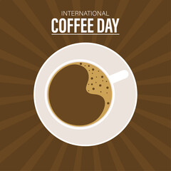 International coffee day flat vector poster template design with a cup of coffee, vector illustration.
