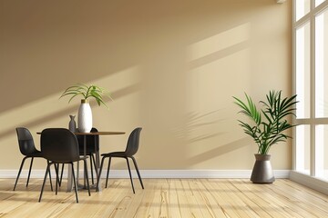 Modern Interior Apartment Dining Minimalist Panorama with Black Furniture and Luxury Accents