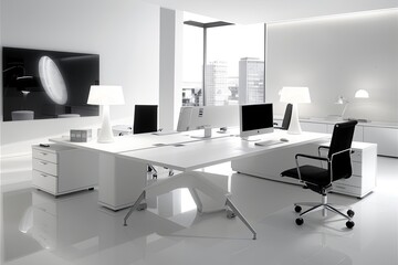 Sleek Modern Office Furniture: Minimalist Designs with Ergonomic Chairs, Spacious White Desks, and Innovative Lighting