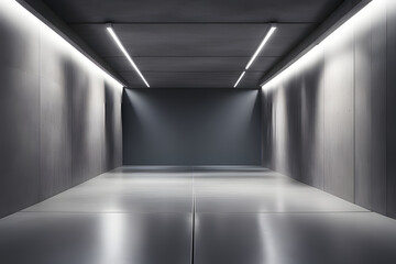 Empty underground garage with blank space and gray walls into modern minimalist environment 3d,...