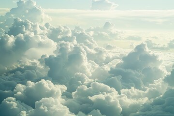 Soft Sky Bliss: High Nature View of White Clouds, Stunning Panoramic Cloudscape