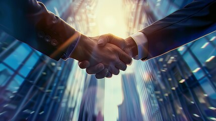 Businessmen making handshake with partner, greeting, dealing, merger and acquisition, business joint venture concept, for business, finance and investment background, teamwork. hyper realistic 