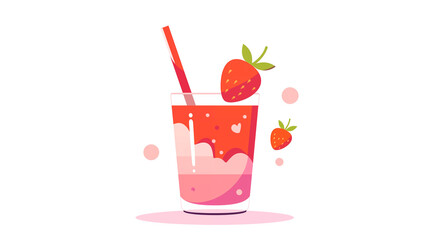 Hand drawn cartoon illustration of a cup of cute strawberry juice
