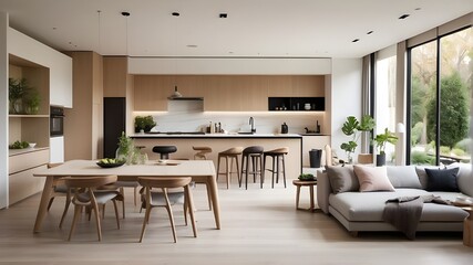 An open-concept kitchen and living area combine practicality and style to create a modern house perfect for modern life.