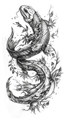 mother and baby yunnan lake newt, tattoo design