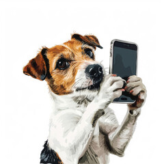 Jack Russell Terrier Holding a Smartphone


