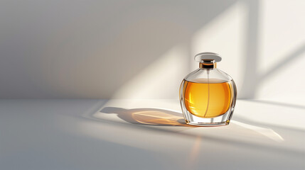 A professional product photography setup showcasing a single luxurious perfume bottle on a clean white background, Generative AI - obrazy, fototapety, plakaty