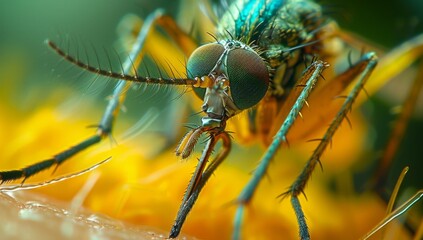 Vibrant Macro Shot of Mosquito Swarm in outdoor, Showcasing Nature's Intricacies - obrazy, fototapety, plakaty