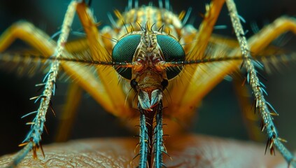 Vibrant Macro Shot of Mosquito Swarm in outdoor, Showcasing Nature's Intricacies - obrazy, fototapety, plakaty