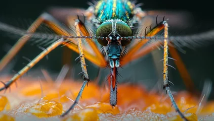 Fotobehang Vibrant Macro Shot of Mosquito Swarm in outdoor, Showcasing Nature's Intricacies © Da