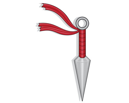 vector design of a weapon usually used by ninjas in Japan called kunai which looks like a spear point at the end which is tied with red cloth on the handle
