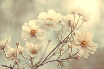 Vintage Nature Spring Flowers in Morning Light Macro Perspective Background Design