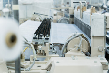 Close-Up of Weaving Machine in Textile Factory

