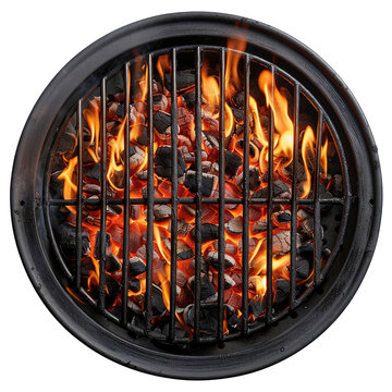 Grill with fire isolated on transparent background