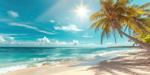 Sunny Tropical Beach with Palm Trees