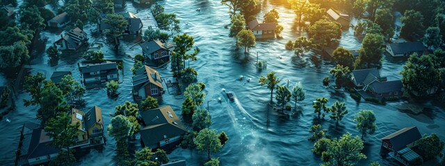 Severe Flood in Urban Landscape: AI Evacuation Routes Flood Defenses