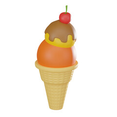 Scoop of Delight,Tempting of Ice Cream Cone for Summertime Treats. 3D Render