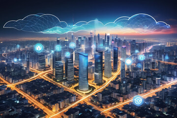 realms of the city, 5G wireless network, high speed internet, cloud computing or connect diagram technology, Data storage, service, synchronize, online, financial, Connectivity global, smart city